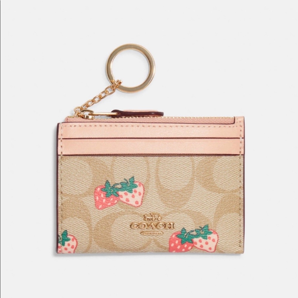 -SOLD- Coach Mini Skinny Id Case In Signature Canvas With Strawberry Print NWT